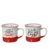 Decoris Stoneware Mug with Red Rim and Text 8.4cm (2 Assorted)